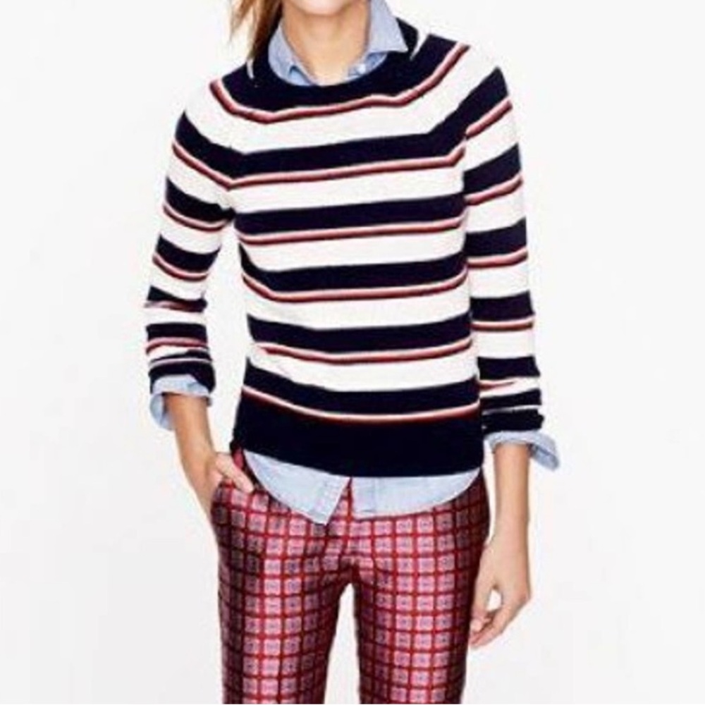 J. Crew Shrunken Striped Crewneck 100% Italian Cashmere Sweater‎ Women’s Medium